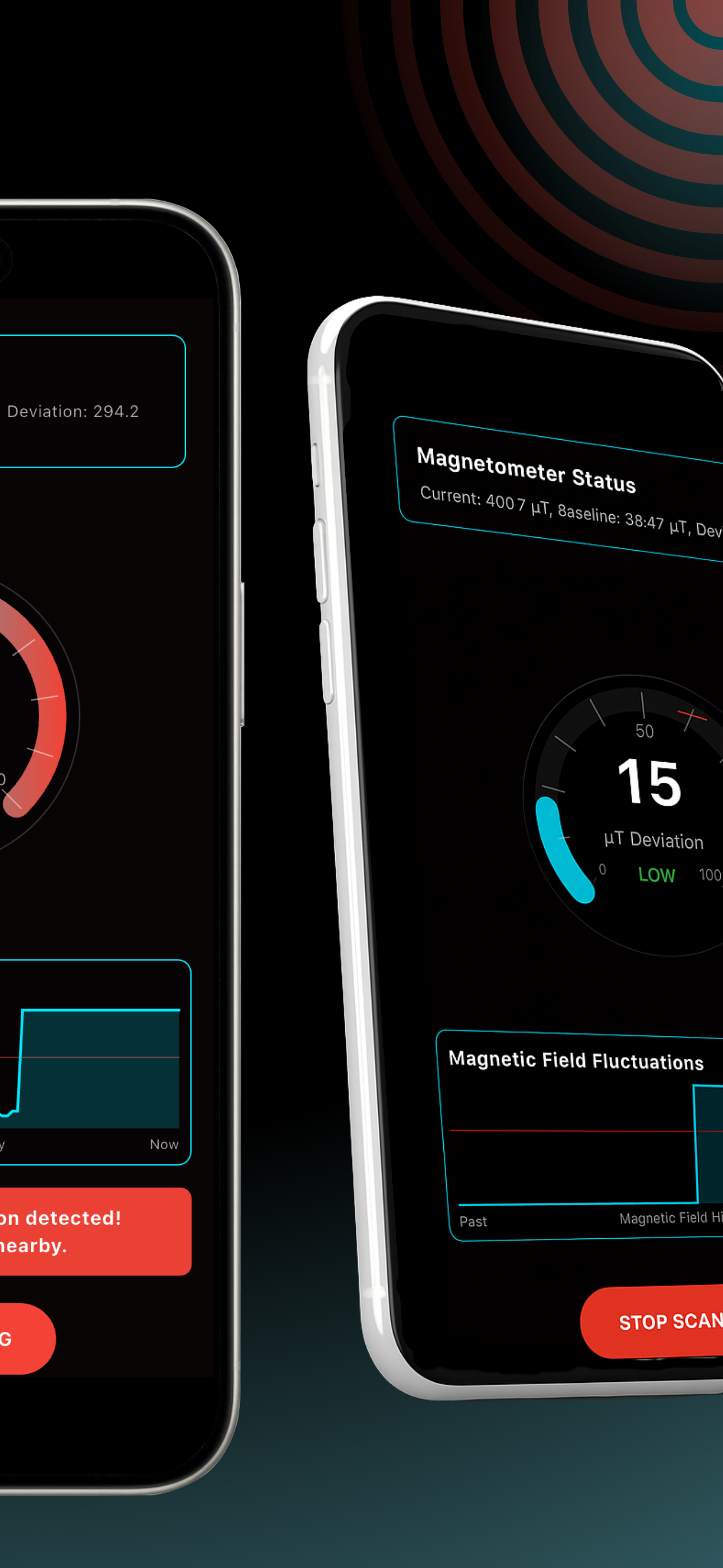 SpyMic magnetometer deviation readings comparing high alert and normal scan results